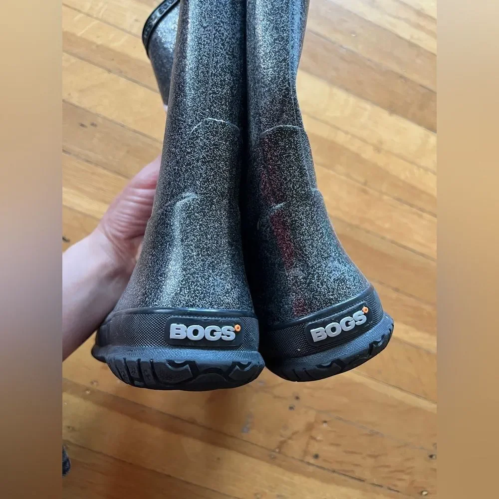BOGS kids rain boot silver glitter wellies youth 2 33 mid tall boots snow black
